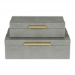 Pemberly Row Rectangular Decorative Box Set of 2 in Gray Faux Shagreen