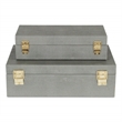 Pemberly Row Rectangular Decorative Box Set of 2 in Gray Faux Shagreen