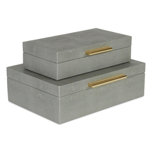 Pemberly Row Rectangular Decorative Box Set of 2 in Gray Faux Shagreen