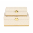 Pemberly Row Vinyl Rattan Rectangular Box Set of 2 in White with Gold Metal Base