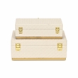 Pemberly Row Vinyl Rattan Rectangular Box Set of 2 in White with Gold Metal Base