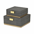Pemberly Row Gray Woven Themed Square Box Set of 2 with Gold Metal Base