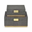 Pemberly Row Gray Woven Themed Square Box Set of 2 with Gold Metal Base