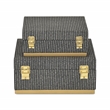 Pemberly Row Gray Woven Themed Square Box Set of 2 with Gold Metal Base