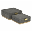 Pemberly Row Gray Woven Themed Square Box Set of 2 with Gold Metal Base