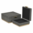 Pemberly Row Gray Woven Themed Square Box Set of 2 with Gold Metal Base