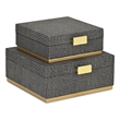 Pemberly Row Gray Woven Themed Square Box Set of 2 with Gold Metal Base