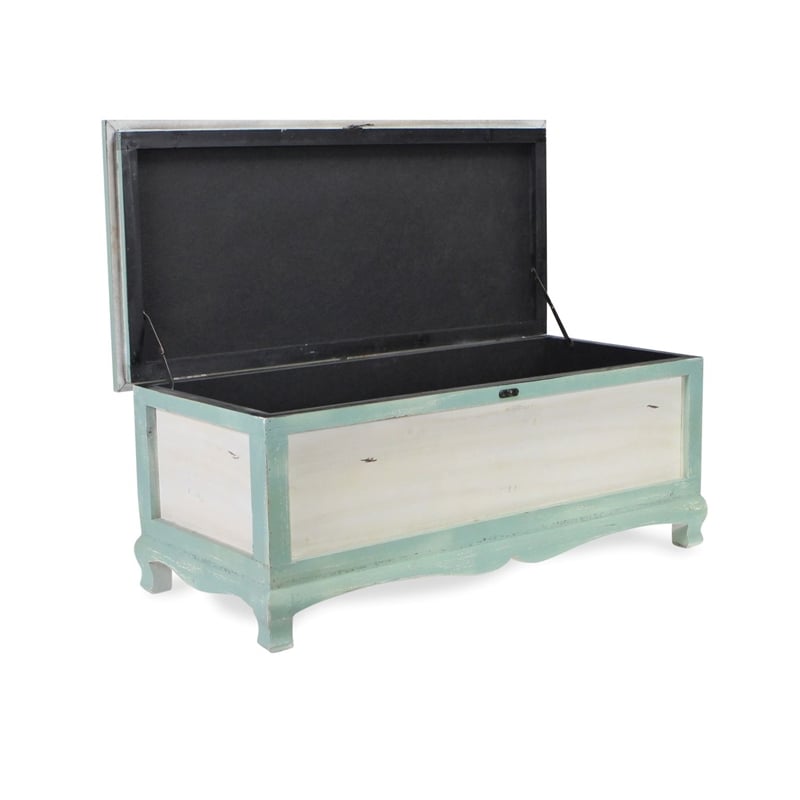 Pemberly Row Shabby-Chic Seafoam Green Cushioned Wood Bench Chest with Storage
