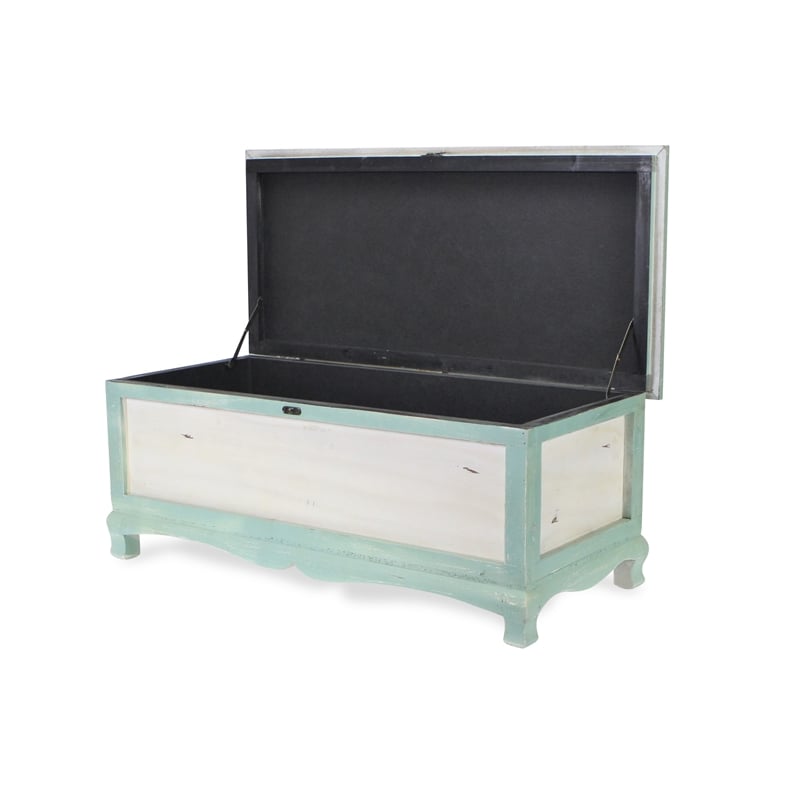 Pemberly Row Shabby-Chic Seafoam Green Cushioned Wood Bench Chest with Storage