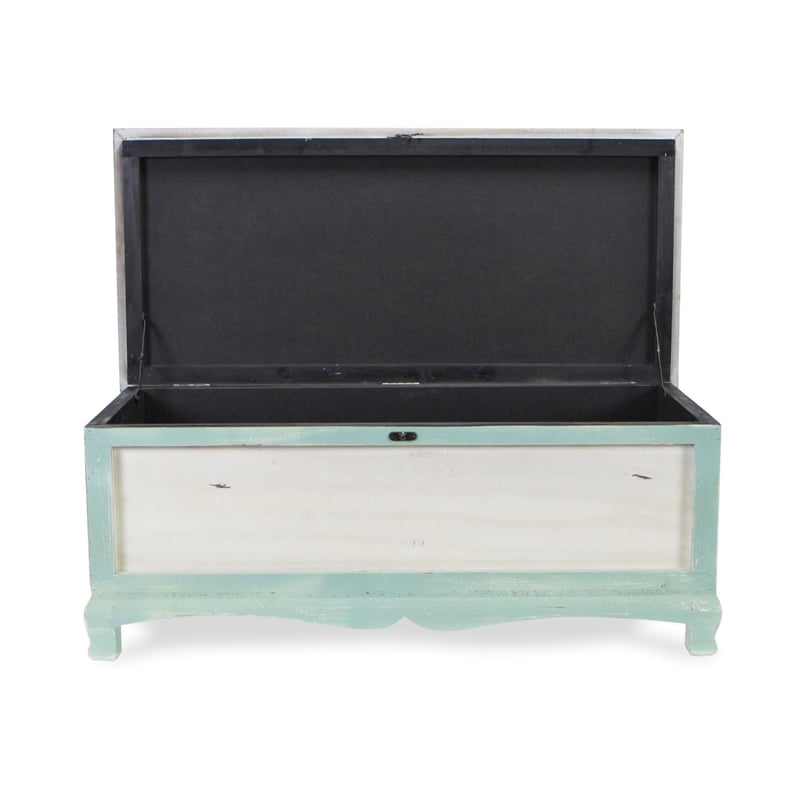 Pemberly Row Shabby-Chic Seafoam Green Cushioned Wood Bench Chest with Storage