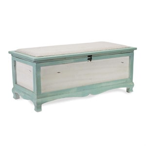 Pemberly Row Shabby-Chic Seafoam Green Cushioned Wood Bench Chest with Storage