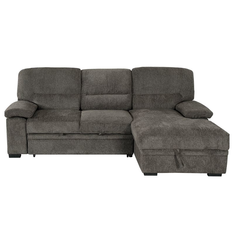 Pemberly Row Contemporary Sleeper Sectional Sofa with Storage in Gray