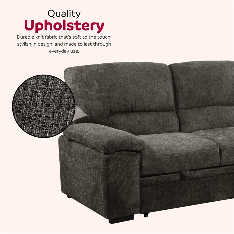 Pemberly Row Contemporary Sleeper Sectional Sofa with Storage in Gray