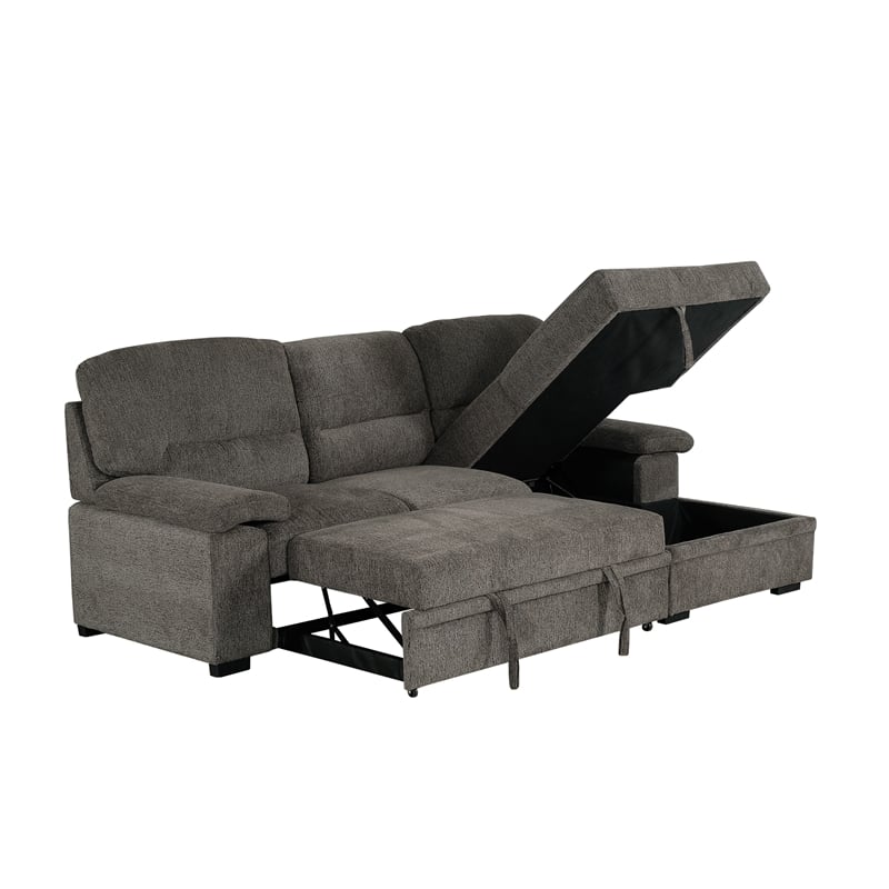 Pemberly Row Contemporary Sleeper Sectional Sofa with Storage in Gray