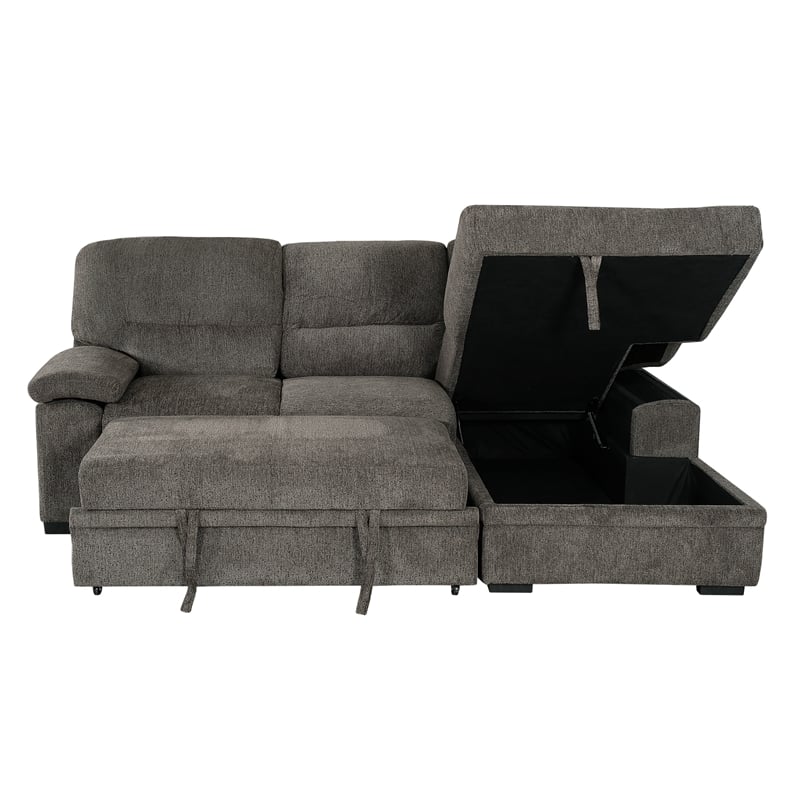 Pemberly Row Contemporary Sleeper Sectional Sofa with Storage in Gray
