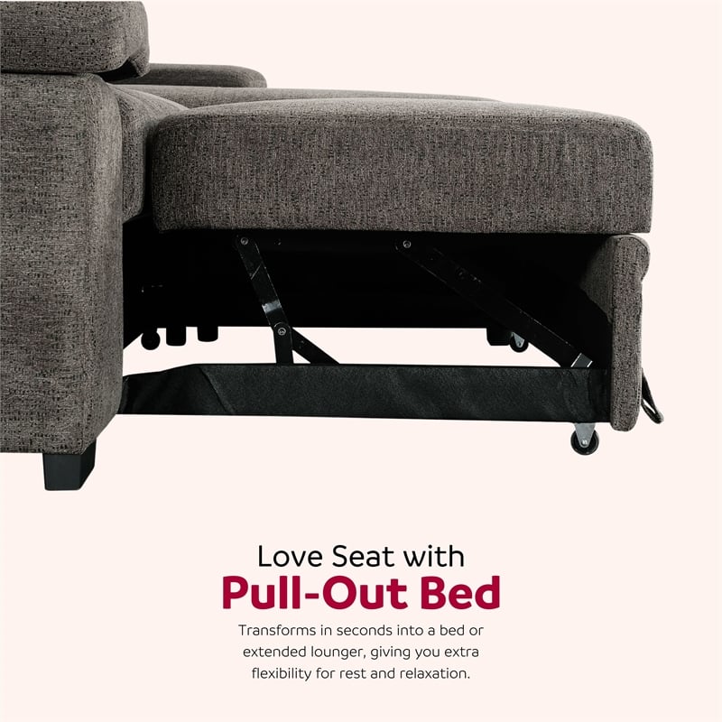 Pemberly Row Contemporary Sleeper Sectional Sofa with Storage in Gray