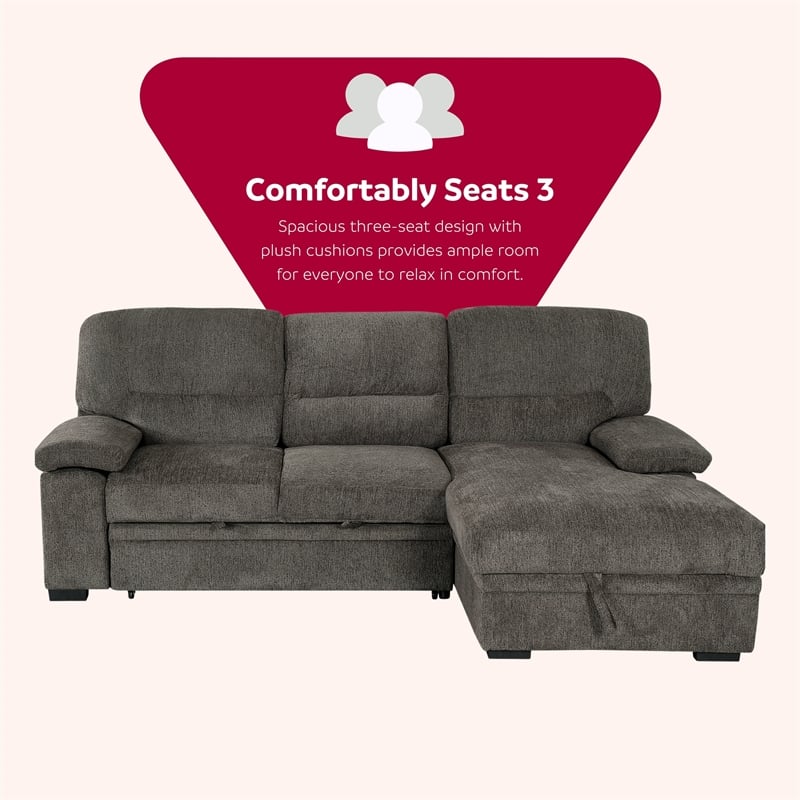 Pemberly Row Contemporary Sleeper Sectional Sofa with Storage in Gray