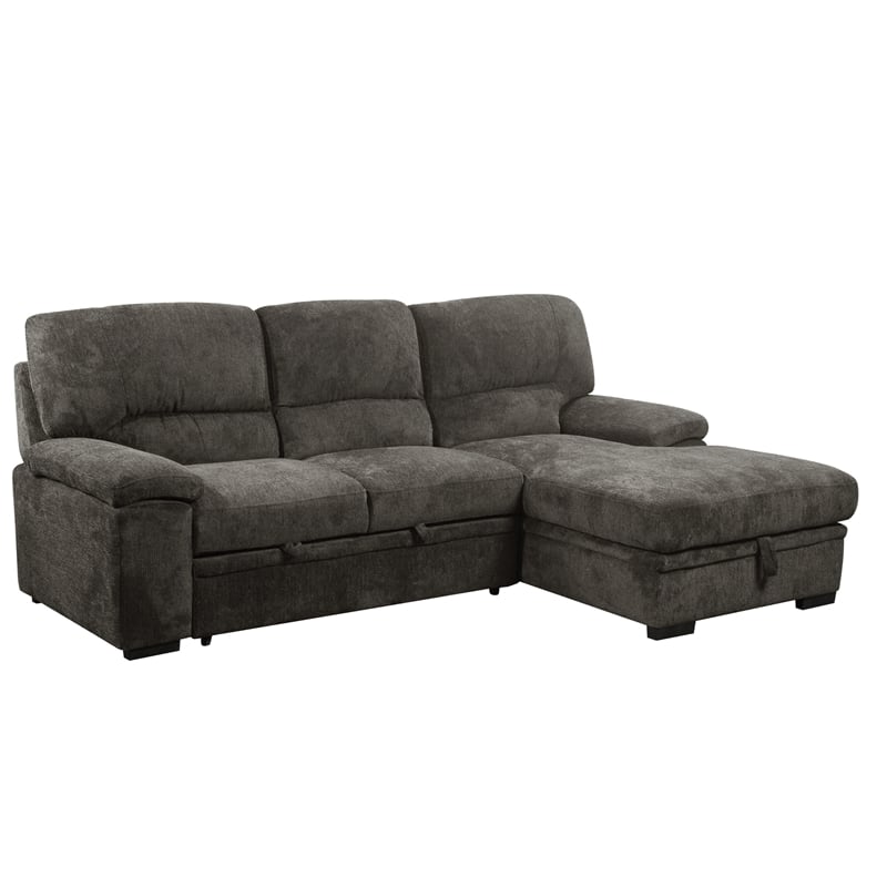 Pemberly Row Contemporary Sleeper Sectional Sofa with Storage in Gray