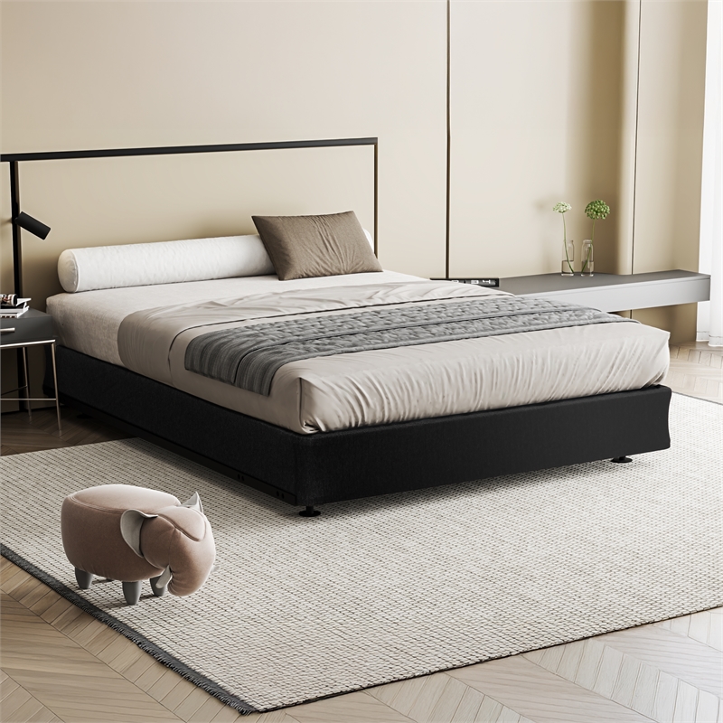 Pemberly Row Queen Fabric Upholstered Folding Foundation in Gray