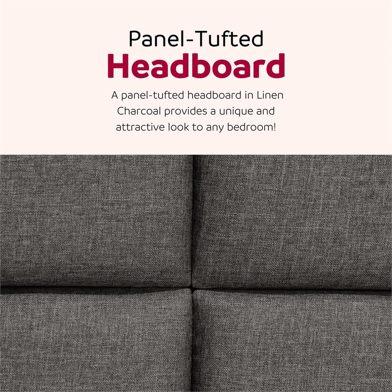 Pemberly Row Full Platform Bed with Padded Headboard in Gray