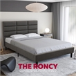Pemberly Row Full Platform Bed with Padded Headboard in Gray