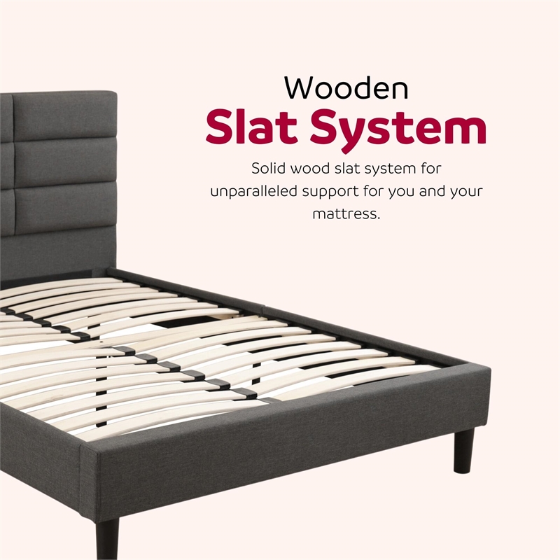 Pemberly Row Full Platform Bed with Padded Headboard in Gray