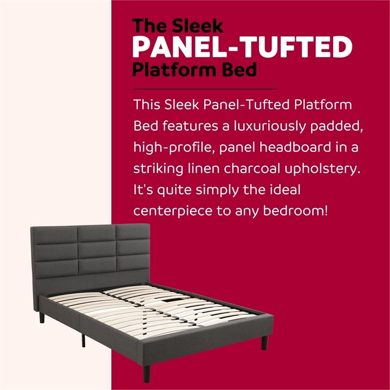 Pemberly Row Full Platform Bed with Padded Headboard in Gray