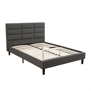 Pemberly Row Full Platform Bed with Padded Headboard in Gray