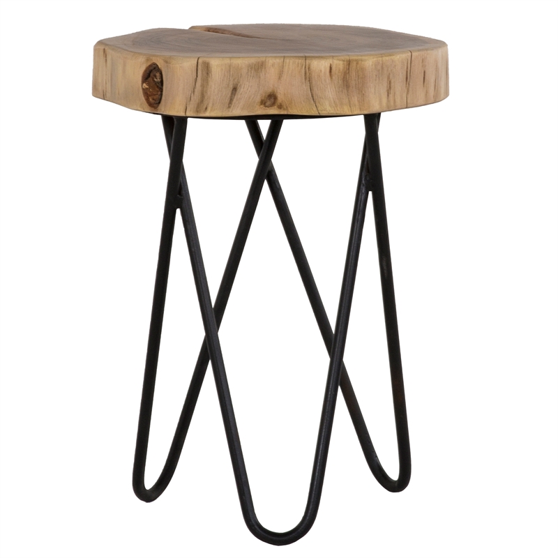 Pemberly Row Contemporary Live Edge Acacia Wood Side Table in Brown