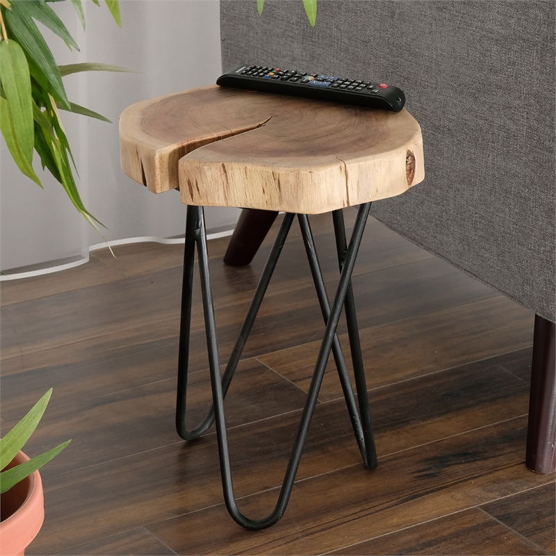 Pemberly Row Contemporary Live Edge Acacia Wood Side Table in Brown
