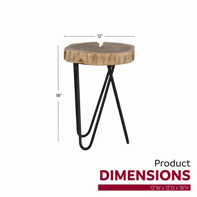 Pemberly Row Contemporary Live Edge Acacia Wood Side Table in Brown