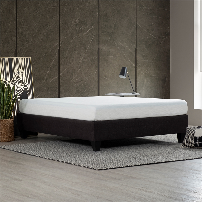 Pemberly Row King Fabric Upholstered Platform Bed Frame in Gray