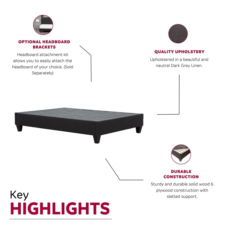 Pemberly Row King Fabric Upholstered Platform Bed Frame in Gray