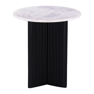 Pemberly Row 20&quot White Marble Pedestal Side Table with Black Wood Base
