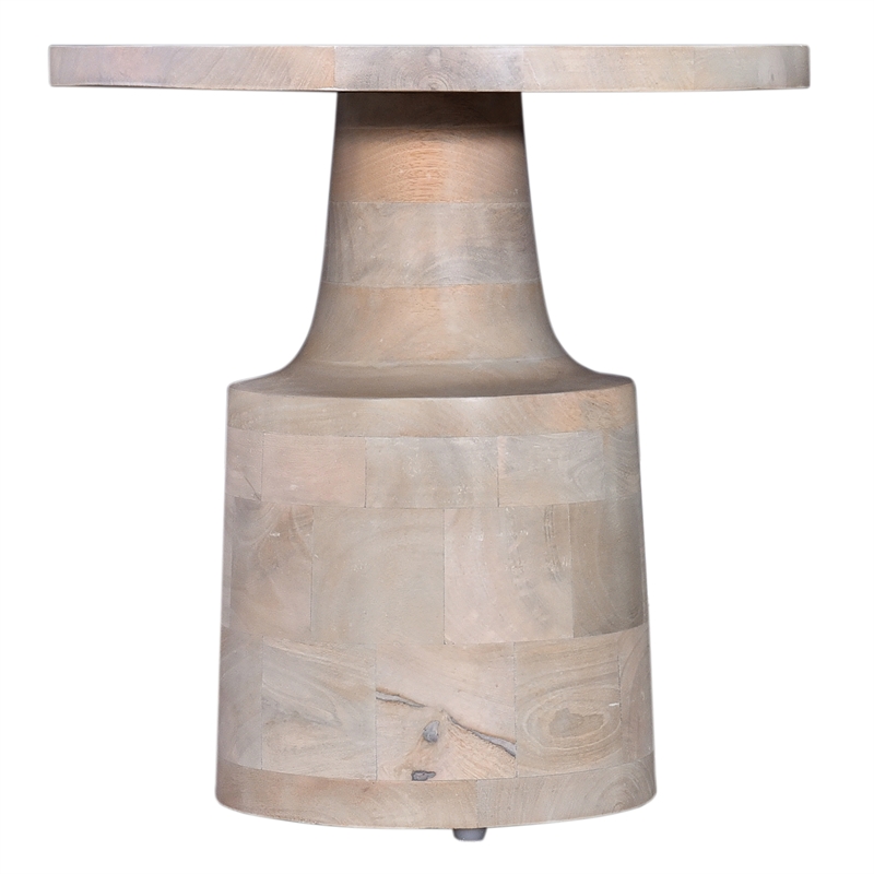 Pemberly Row White Mango Wood Pedestal Side Table with Natural Grain