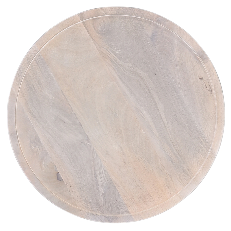 Pemberly Row White Mango Wood Pedestal Side Table with Natural Grain