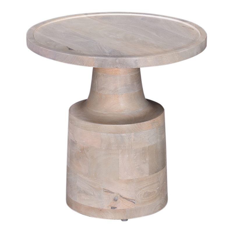 Pemberly Row White Mango Wood Pedestal Side Table with Natural Grain