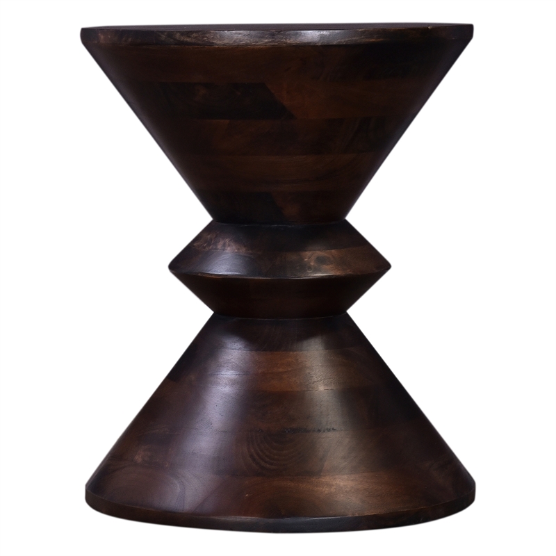 Pemberly Row Brown Mango Wood Round Pedestal Side Table Geometric Design