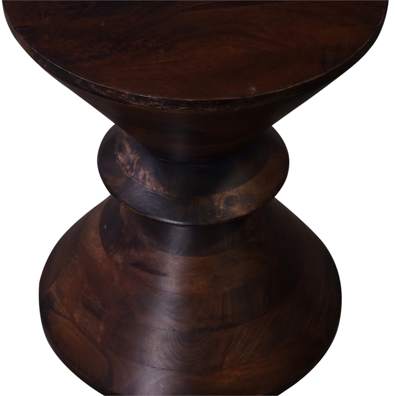 Pemberly Row Brown Mango Wood Round Pedestal Side Table Geometric Design