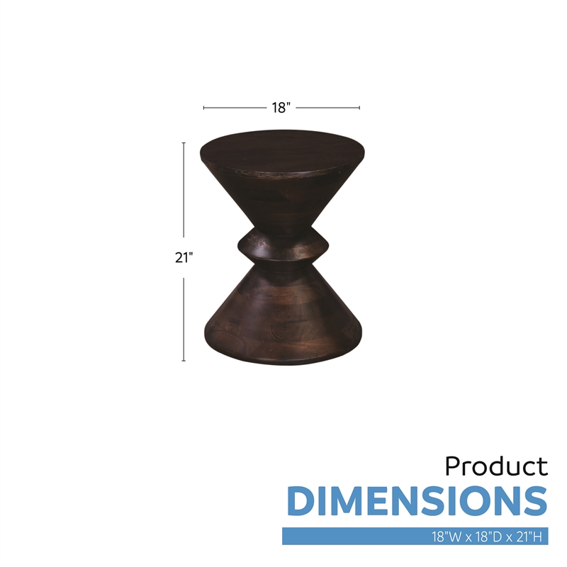 Pemberly Row Brown Mango Wood Round Pedestal Side Table Geometric Design