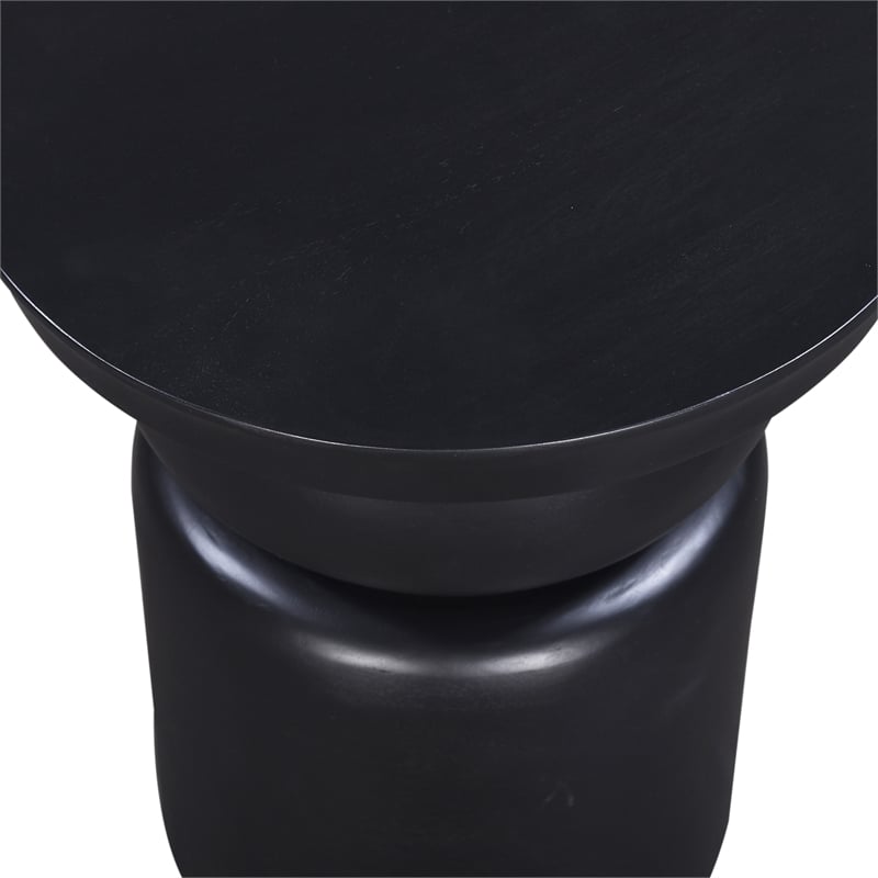Pemberly Row Brown Wood Round Pedestal Side Table Black Sculpted Design
