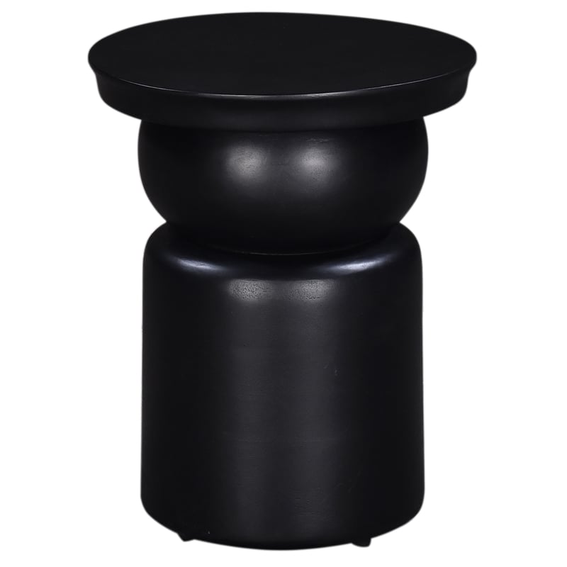 Pemberly Row Brown Wood Round Pedestal Side Table Black Sculpted Design