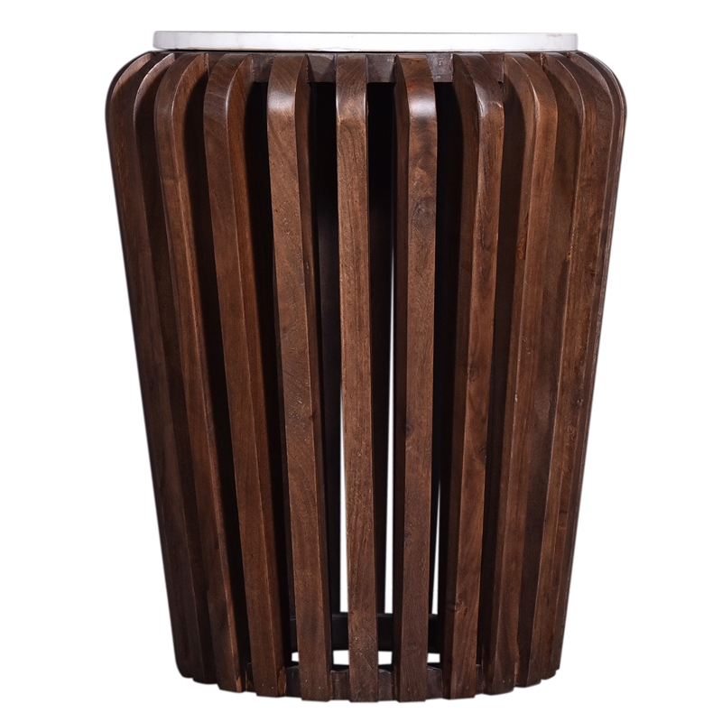 Pemberly Row Contemporary Brown Acacia Wood and White Marble End Table