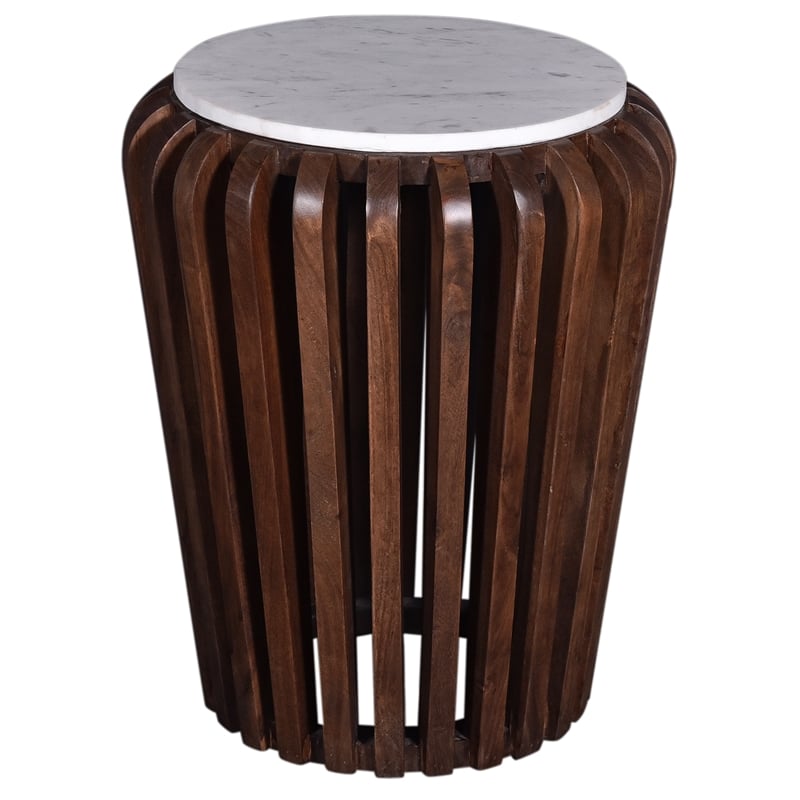 Pemberly Row Contemporary Brown Acacia Wood and White Marble End Table