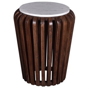 Pemberly Row Contemporary Brown Acacia Wood and White Marble End Table