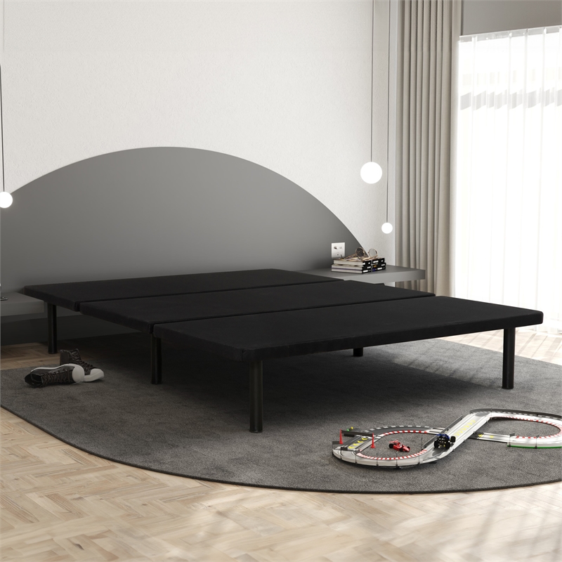Pemberly Row Black Upholstered Twin Platform Bed Frame of Steel