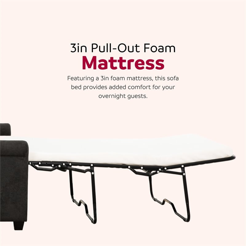 Pemberly Row 54-inch Dark Gray Twin Sleeper Sofa with USB Ports