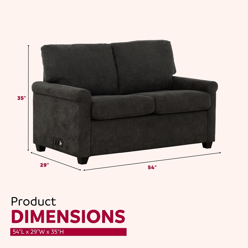 Pemberly Row 54-inch Dark Gray Twin Sleeper Sofa with USB Ports