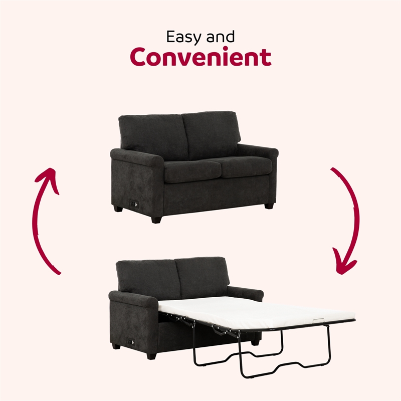 Pemberly Row 54-inch Dark Gray Twin Sleeper Sofa with USB Ports