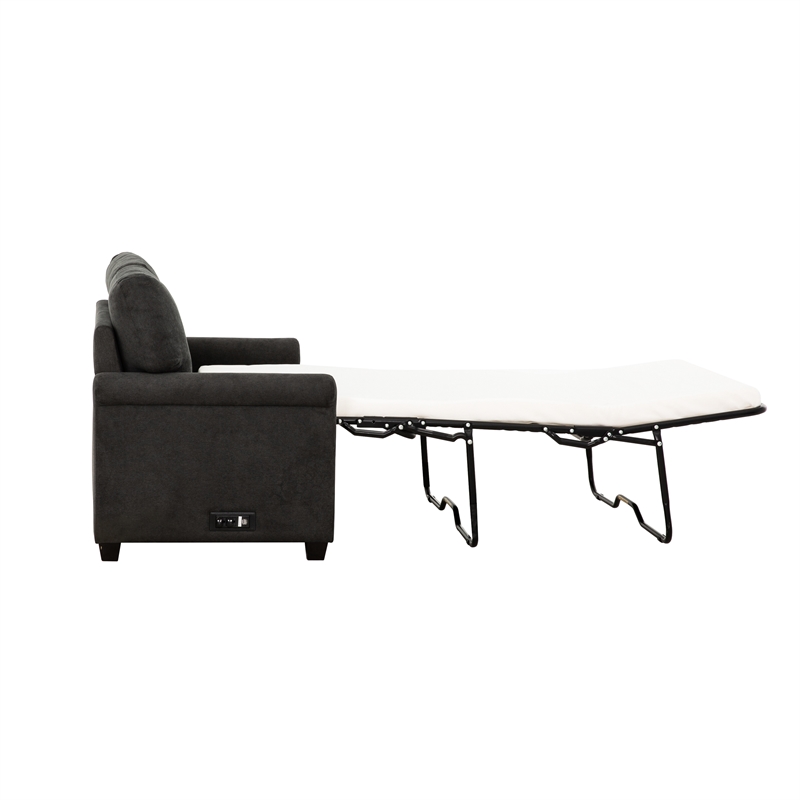 Pemberly Row 54-inch Dark Gray Twin Sleeper Sofa with USB Ports